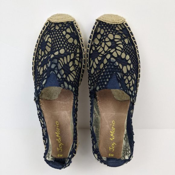 Joy & Mario Daisy Navy Blue Lace Espadrille Flats - Picture 7 of 9